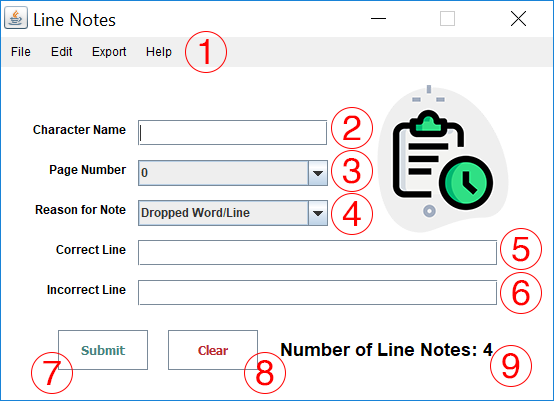 Linenotes Program Main Screen with Markup